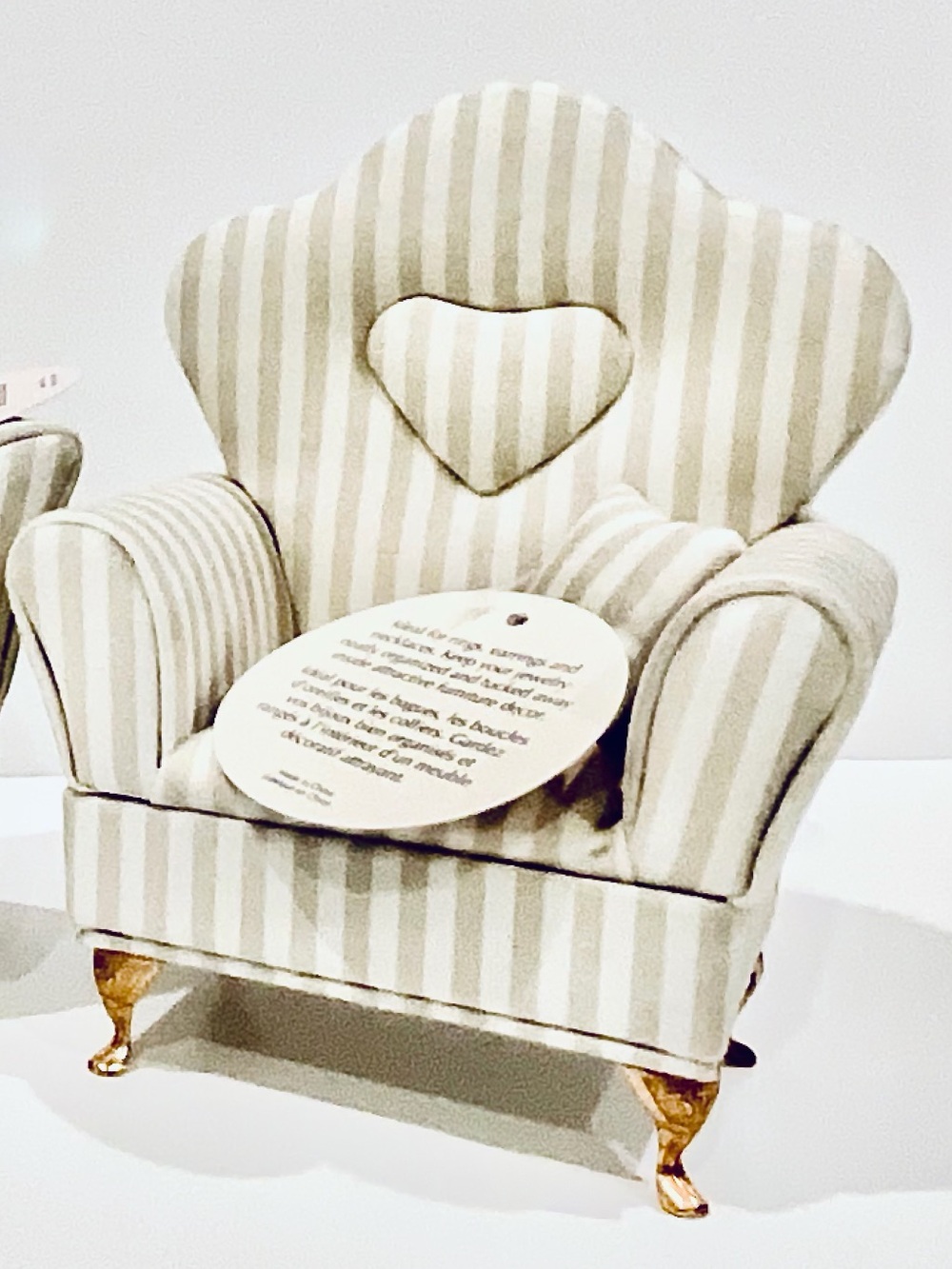 Miniature Striped Cream Accent Armchair Jewelry Box